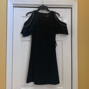 Adrianna Papell Embellished Crepe Ruffle Swing Dress